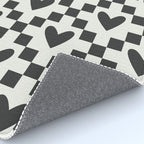Black and white love heart checkered pattern Rug Gallery Image 4