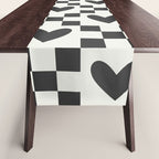Black and white love heart checkered pattern Table Runner Gallery Image 1