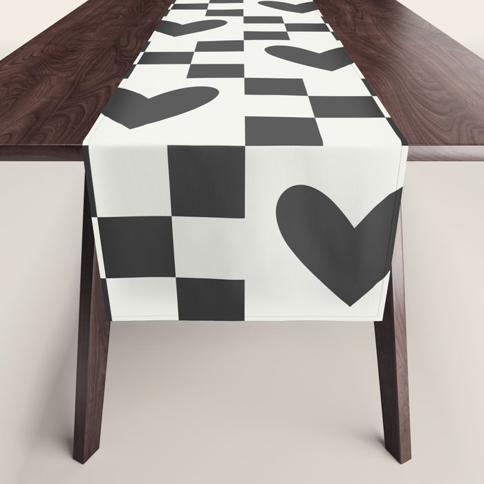Black and white love heart checkered pattern Table Runner Gallery Image 1