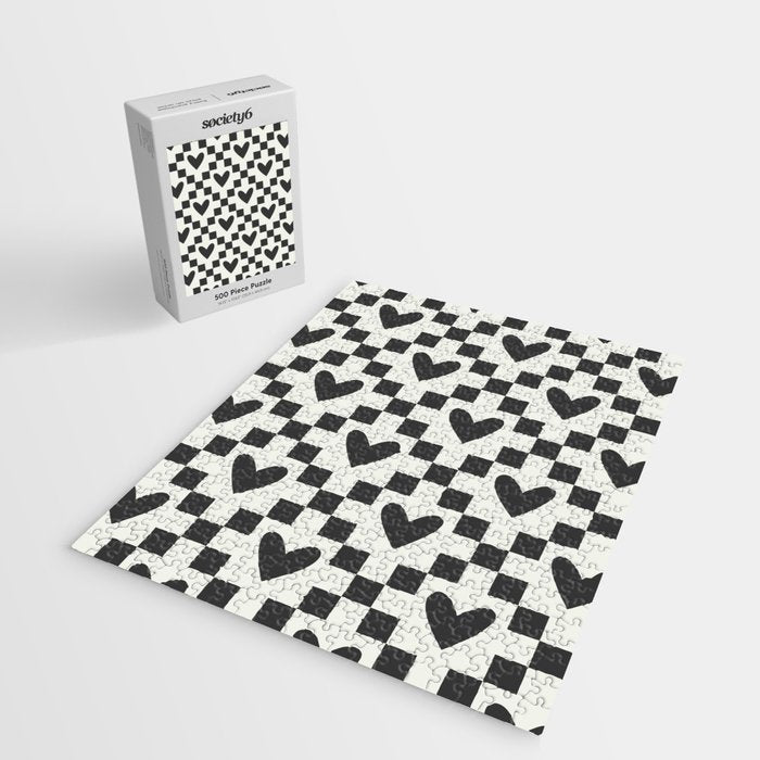 Black and white love heart checkered pattern Jigsaw Puzzle Gallery Image 2