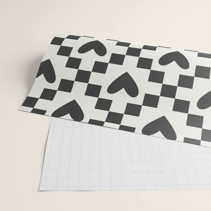 Black and white love heart checkered pattern Wrapping Paper Gallery Image 2
