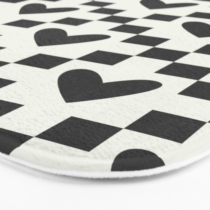 Black and white love heart checkered pattern Bath Mat Gallery Image 3