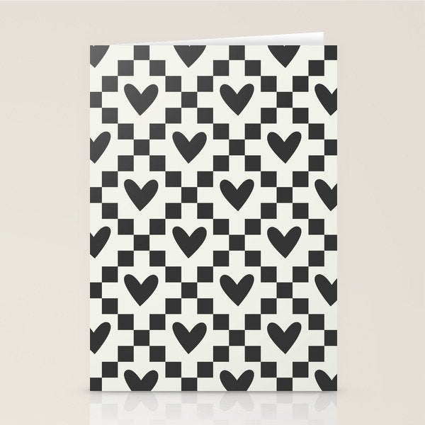 Black and white love heart checkered pattern Stationery Card Gallery Image 2