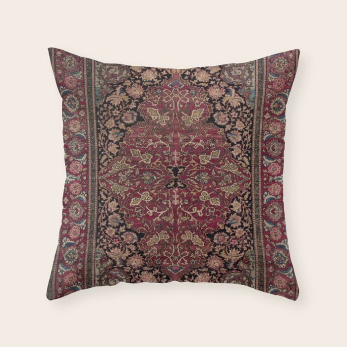 Antique Persian Isfahan Plum Burgundy Spice Carpet Throw Pillow Gallery Image 1