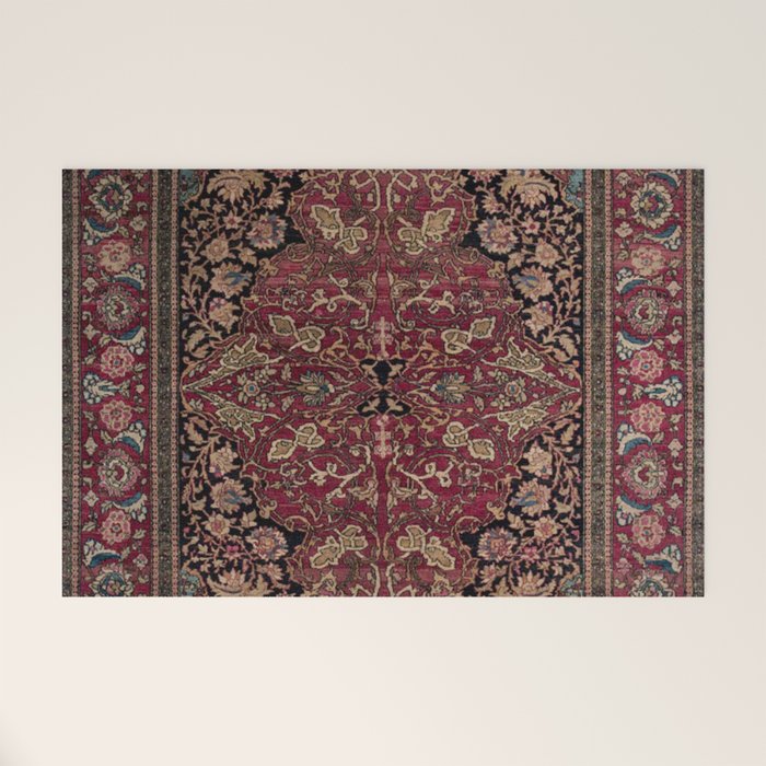 Antique Persian Isfahan Plum Burgundy Spice Carpet Welcome Mat Gallery Image 1