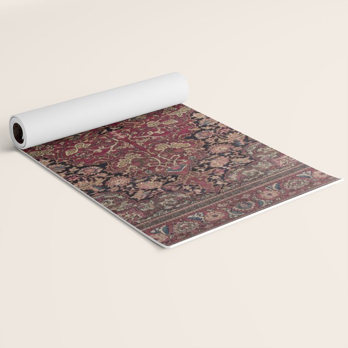 Antique Persian Isfahan Plum Burgundy Spice Carpet Yoga Mat Gallery Image 2