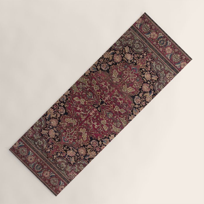 Antique Persian Isfahan Plum Burgundy Spice Carpet Yoga Mat Gallery Image 1