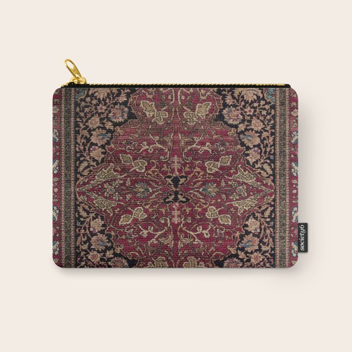 Antique Persian Isfahan Plum Burgundy Spice Carpet Carry All Pouch Gallery Image 1