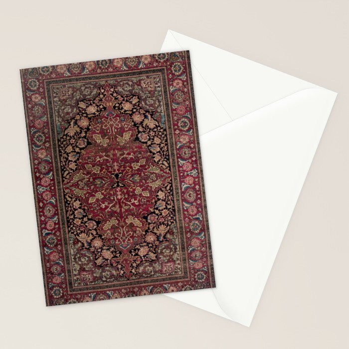 Antique Persian Isfahan Plum Burgundy Spice Carpet Stationery Card Gallery Image 2