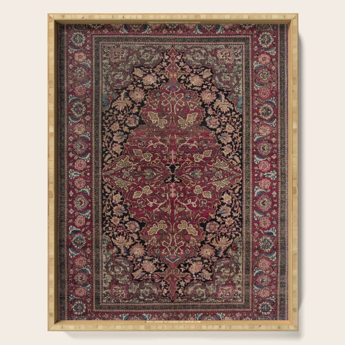Antique Persian Isfahan Plum Burgundy Spice Carpet Serving Tray Gallery Image 1