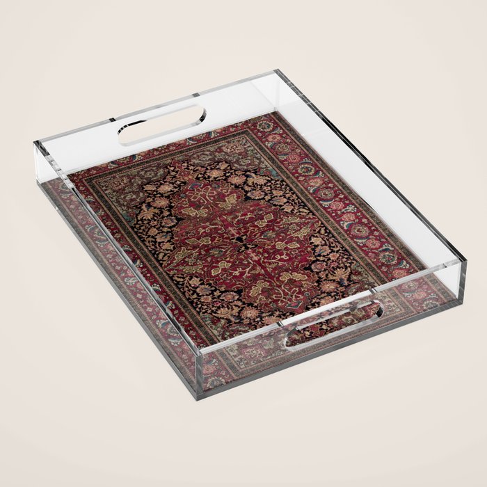 Antique Persian Isfahan Plum Burgundy Spice Carpet Acrylic Tray Gallery Image 1