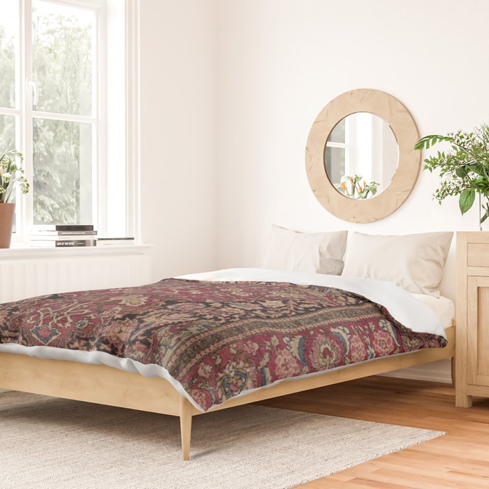 Antique Persian Isfahan Plum Burgundy Spice Carpet Duvet Cover Gallery Image 2