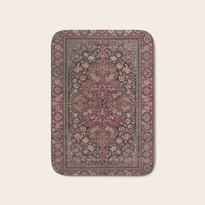 Antique Persian Isfahan Plum Burgundy Spice Carpet Bath Mat Gallery Image 1