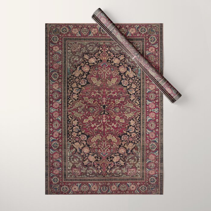 Antique Persian Isfahan Plum Burgundy Spice Carpet Wrapping Paper Gallery Image 1