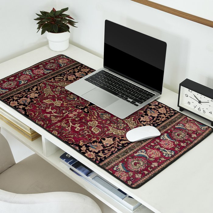 Antique Persian Isfahan Plum Burgundy Spice Carpet Desk Mat Gallery Image 2