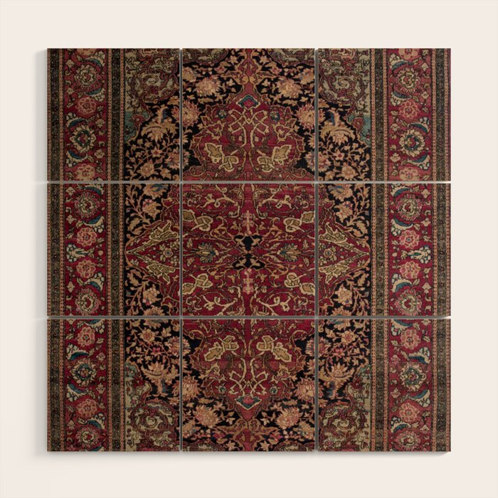 Antique Persian Isfahan Plum Burgundy Spice Carpet Wood Wall Art Gallery Image 1