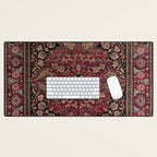 Antique Persian Isfahan Plum Burgundy Spice Carpet Desk Mat Gallery Image 1