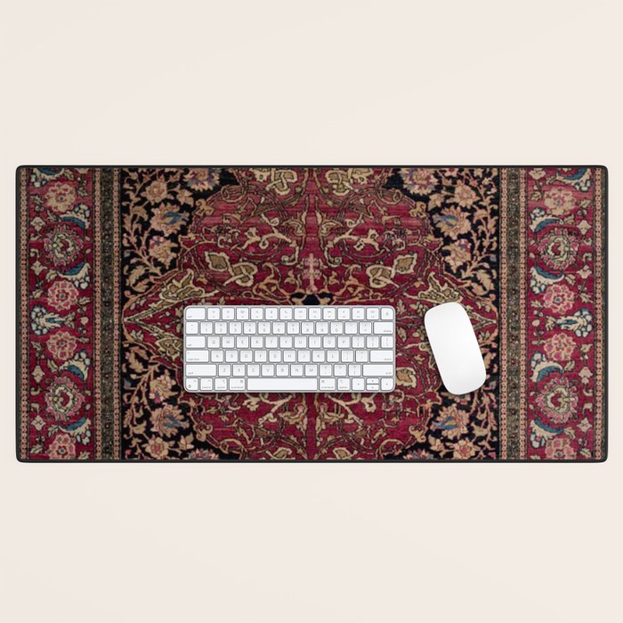 Antique Persian Isfahan Plum Burgundy Spice Carpet Desk Mat Gallery Image 1