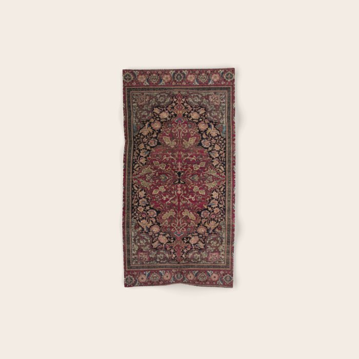 Antique Persian Isfahan Plum Burgundy Spice Carpet Bath Towel Gallery Image 1