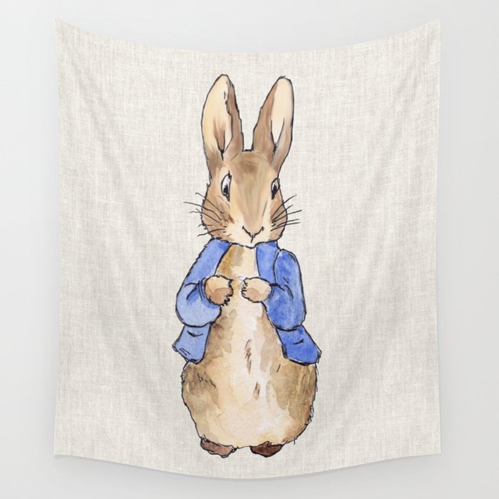 Peter the rabbit beige linen textured background Wall Tapestry Gallery Image 4