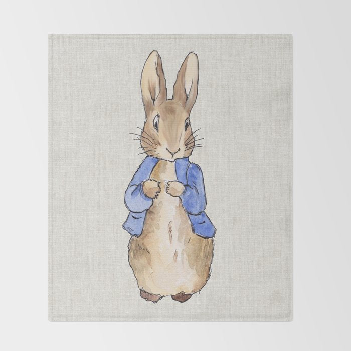 Peter the rabbit beige linen textured background Throw Blanket Gallery Image 2
