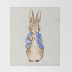 Peter the rabbit beige linen textured background Throw Blanket Gallery Image 2