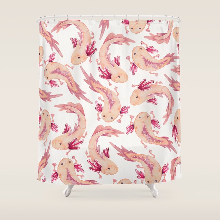 Mexican Axolotls Watercolor Shower Curtain Gallery Image 1