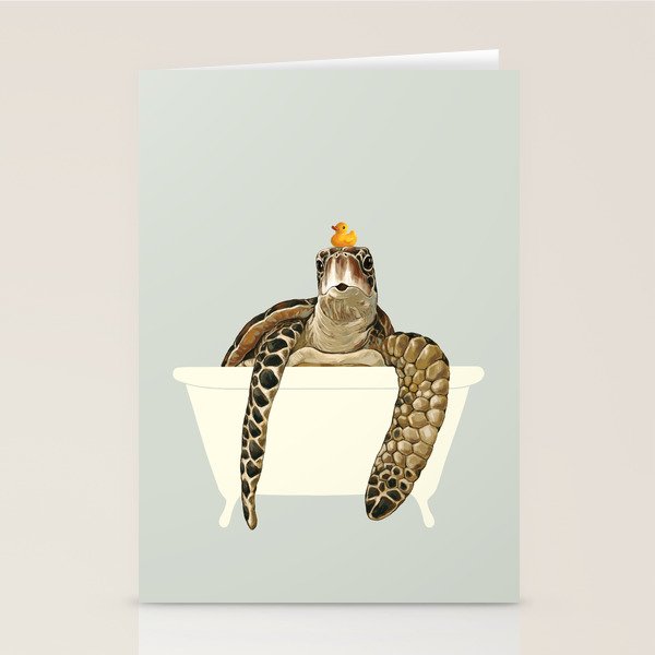 Sea Turtle in Bathtub #green Stationery Card Gallery Image 2