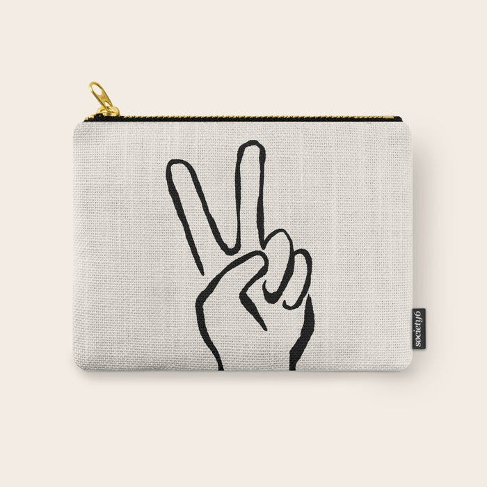 Peace Sign hand drawing black and white Carry All Pouch Gallery Image 1