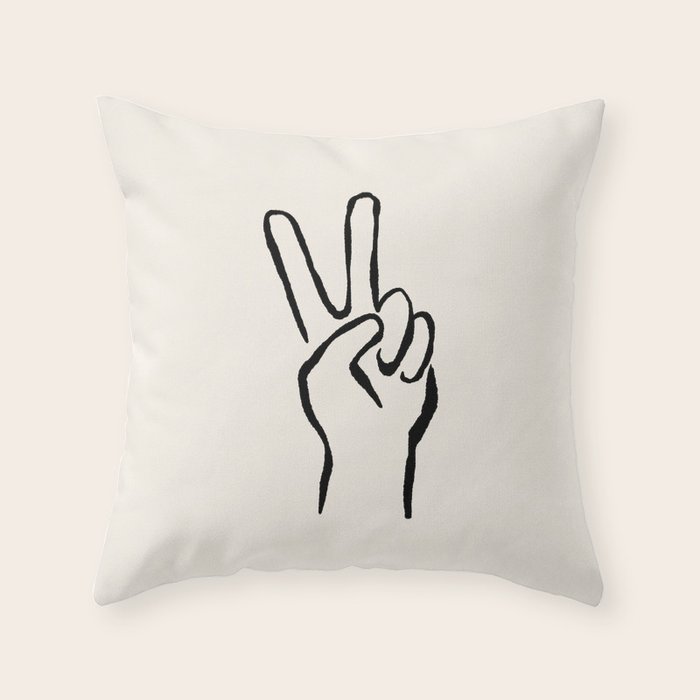 Peace Sign hand drawing black and white Throw Pillow Gallery Image 6