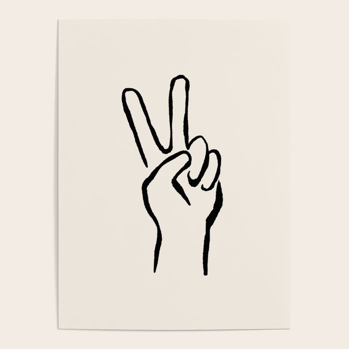 Peace Sign hand drawing black and white Poster Gallery Image 1