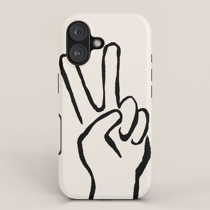 Peace Sign hand drawing black and white iPhone Case Gallery Image 1