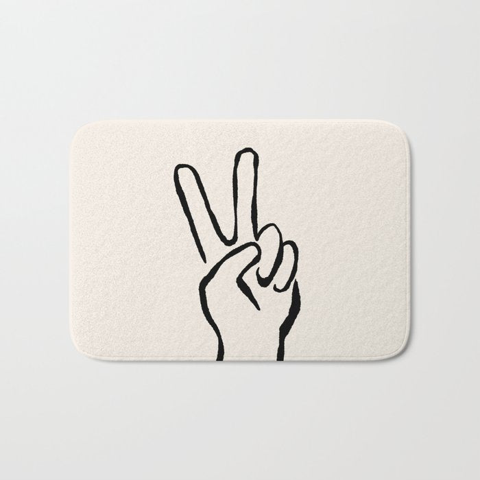 Peace Sign hand drawing black and white Bath Mat Gallery Image 1