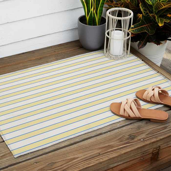 Elegant Cabana Stripe Yellow And Blue Retro Boho Coastal Beach Vibe Outdoor Rug Gallery Image 2