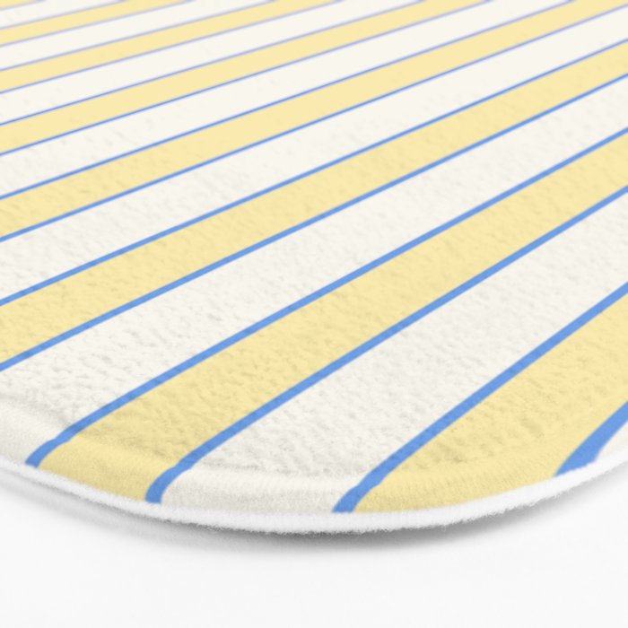 Elegant Cabana Stripe Yellow And Blue Retro Boho Coastal Beach Vibe Bath Mat Gallery Image 3