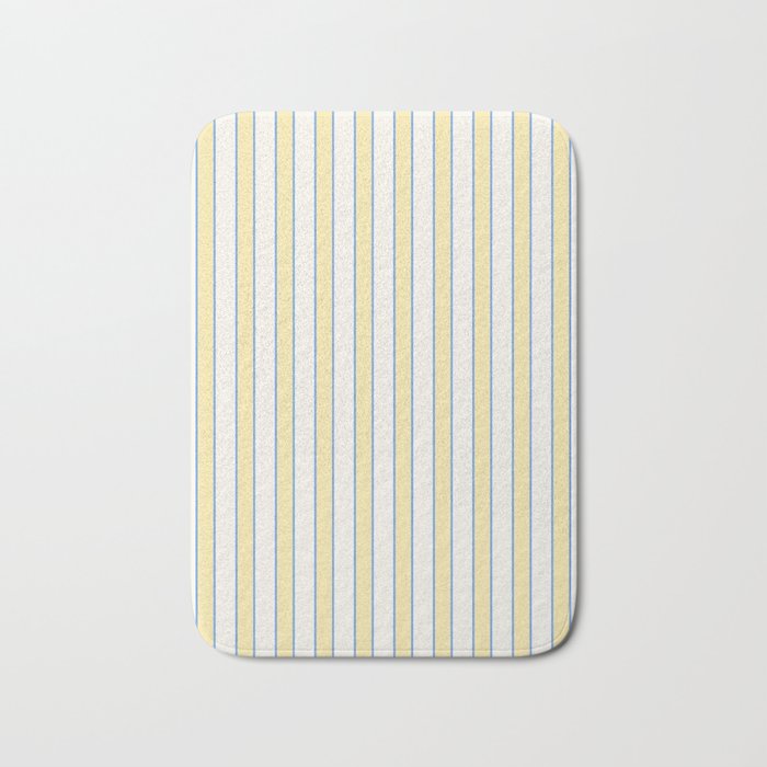 Elegant Cabana Stripe Yellow And Blue Retro Boho Coastal Beach Vibe Bath Mat Gallery Image 1