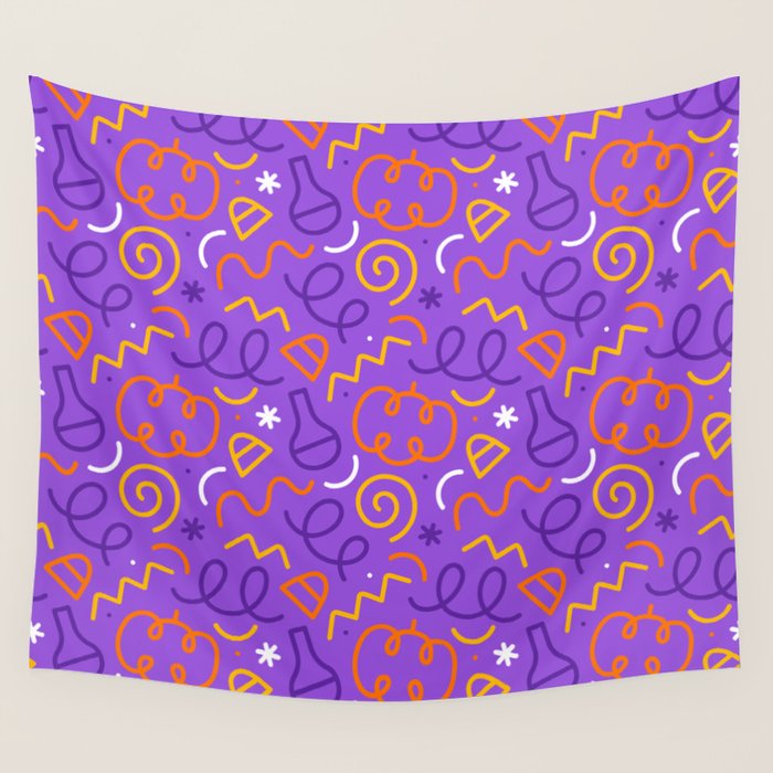 Fun halloween cartoon doodle art pattern Wall Tapestry Gallery Image 4