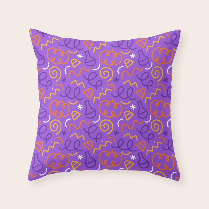 Fun halloween cartoon doodle art pattern Throw Pillow Gallery Image 1