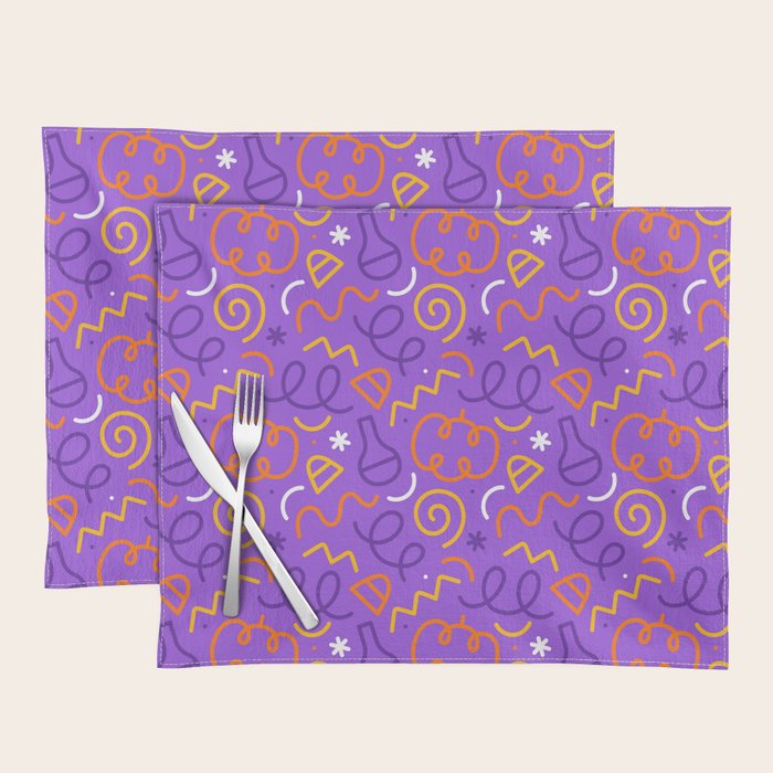 Fun halloween cartoon doodle art pattern Placemat Gallery Image 1