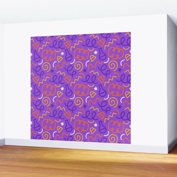 Fun halloween cartoon doodle art pattern Wall Mural Gallery Image 2