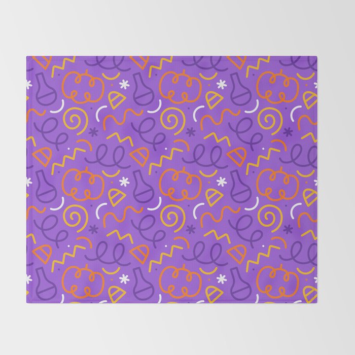 Fun halloween cartoon doodle art pattern Throw Blanket Gallery Image 2