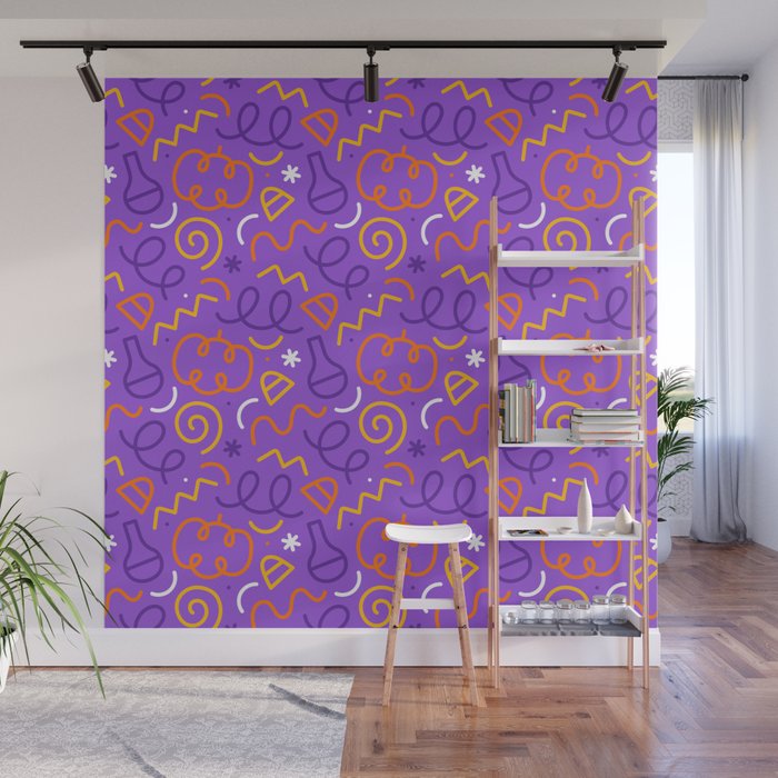 Fun halloween cartoon doodle art pattern Wall Mural Gallery Image 1