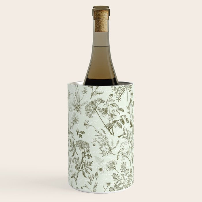 Meadow Floral Herbarium Cottagecore  Botanical Monochromatic Pattern - Pistachio Green  Wine Chiller Gallery Image 3