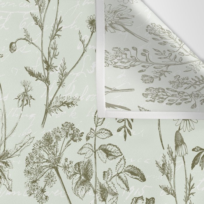 Meadow Floral Herbarium Cottagecore  Botanical Monochromatic Pattern - Pistachio Green  Wall Tapestry Gallery Image 3