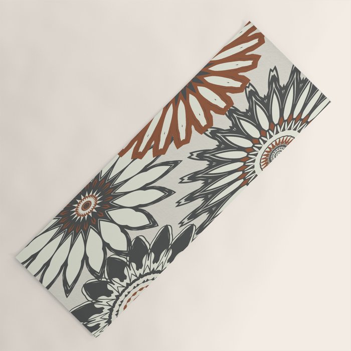 Gray Cream Rust Flowers Yoga Mat Gallery Image 1