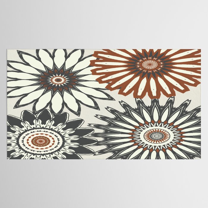 Gray Cream Rust Flowers Tablecloth Gallery Image 2