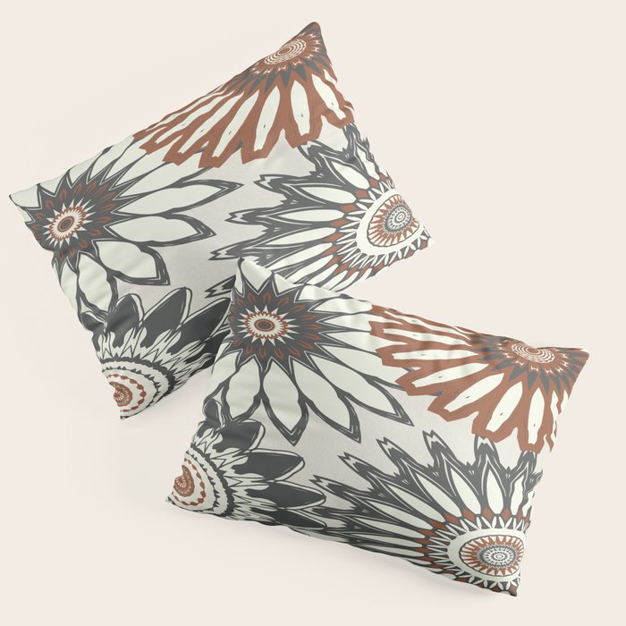 Gray Cream Rust Flowers Pillow Sham Gallery Image 3