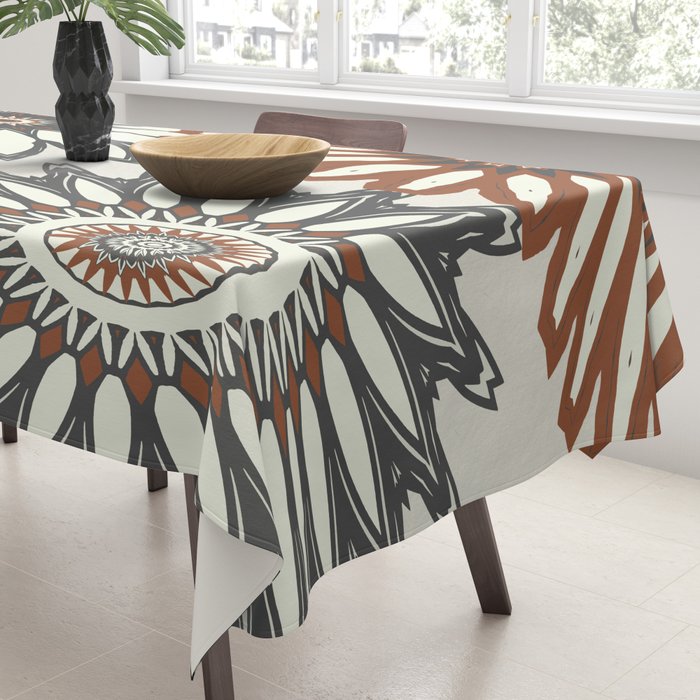 Gray Cream Rust Flowers Tablecloth Gallery Image 3