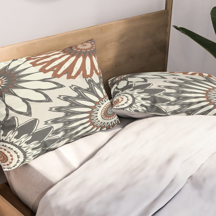 Gray Cream Rust Flowers Pillow Sham Gallery Image 2