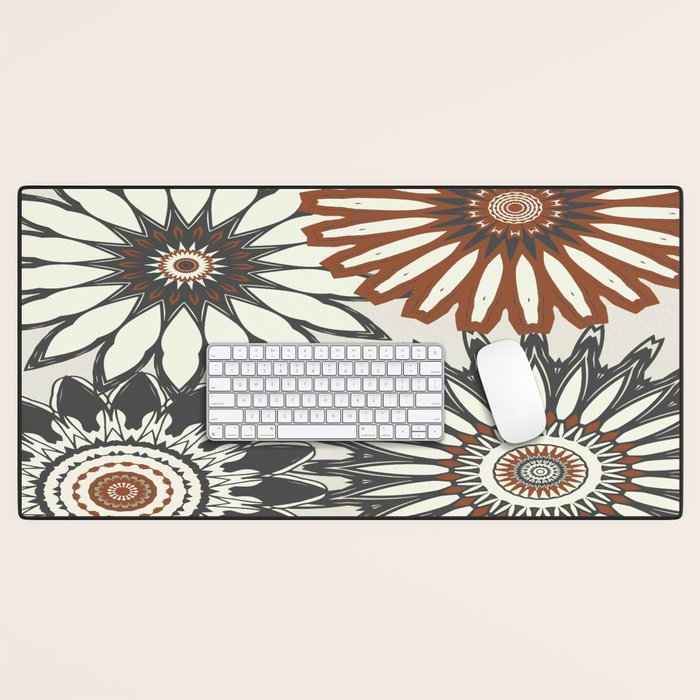 Gray Cream Rust Flowers Desk Mat Gallery Image 1